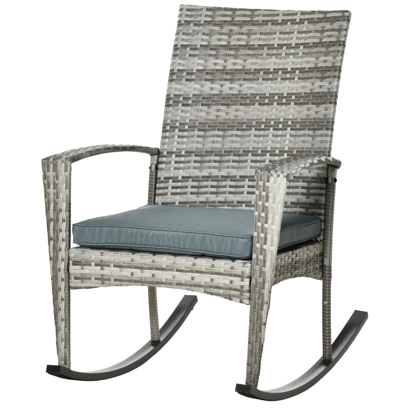 Light Grey Rattan Rocking Chair Set with Armrest and Cushion