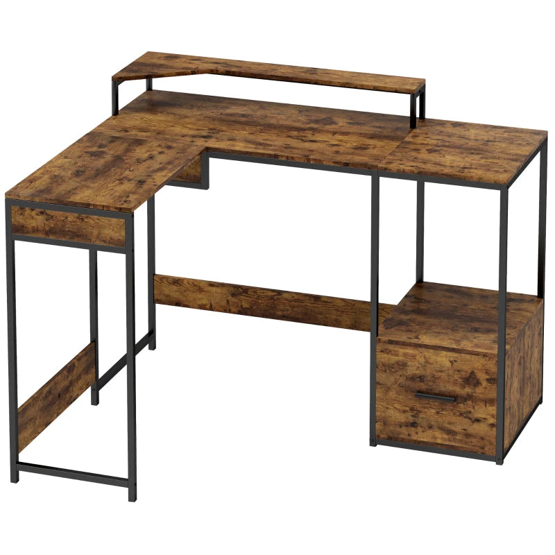 Industrial 'L' Shaped Multi-Work Desk in Brown - Stylish and Functional Home Office Furniture for Productivity