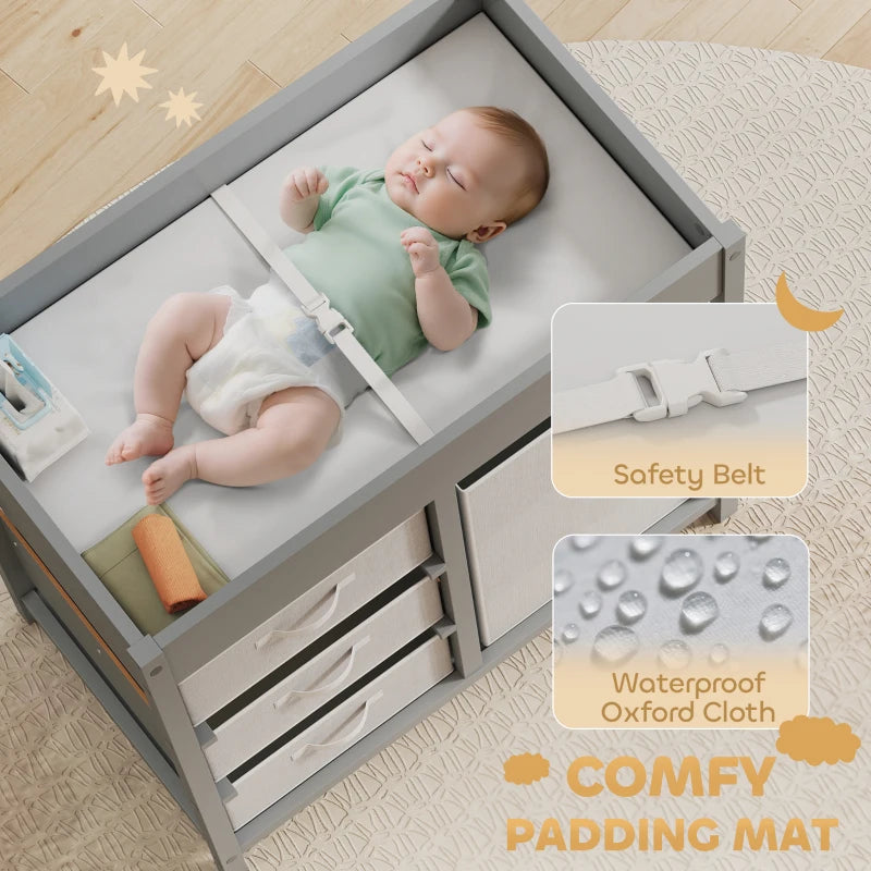Baby Changing Unit with 4 Storage Drawers and Mat for Nursery Bedroom Grey 84 x 84.5 cm