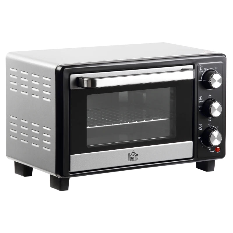 16L Mini Countertop Oven - 1400W, Stylish Black/Silver Design, Perfect for Baking, Broiling, and Toasting - Compact Kitchen Appliance