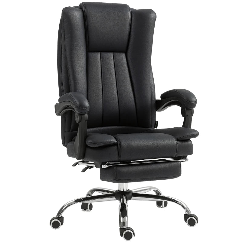 Vinsetto Microfibre Home Office Chair - Reclining Desk Chair with Armrests, Swivel Wheels & Footrest - Black