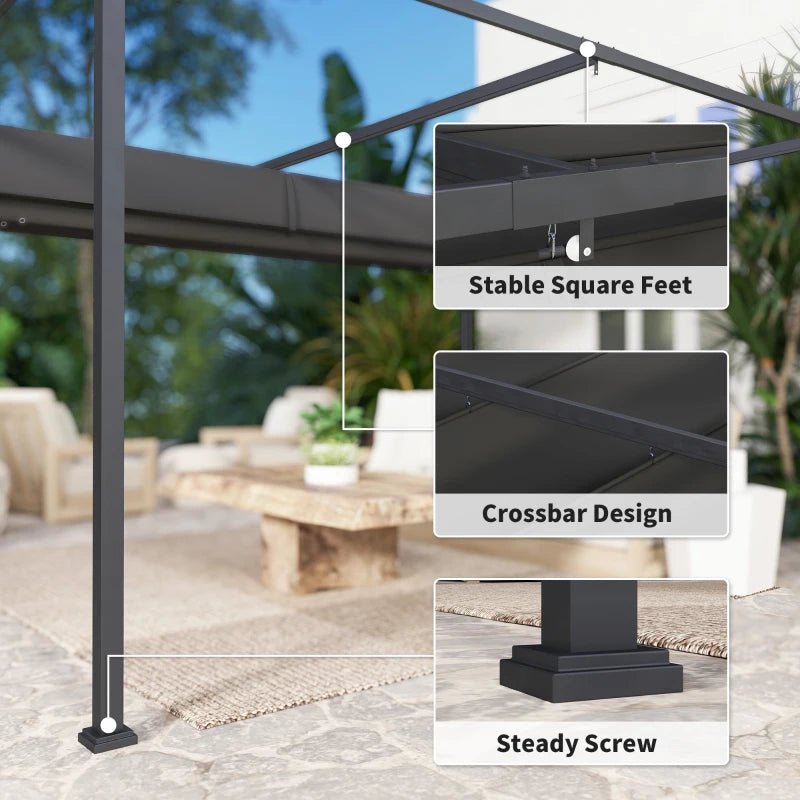 4m x 3m Black Metal Pergola with Retractable Canopy Roof