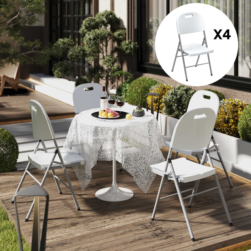 Set of 4 Foldable Outdoor Chairs - White - Portable Patio Seating