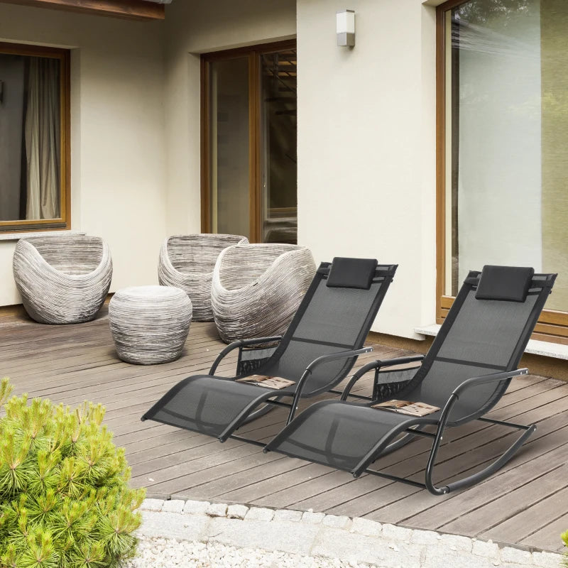 Black Outdoor Rocking Chair Set with Mesh Fabric and Storage Bag
