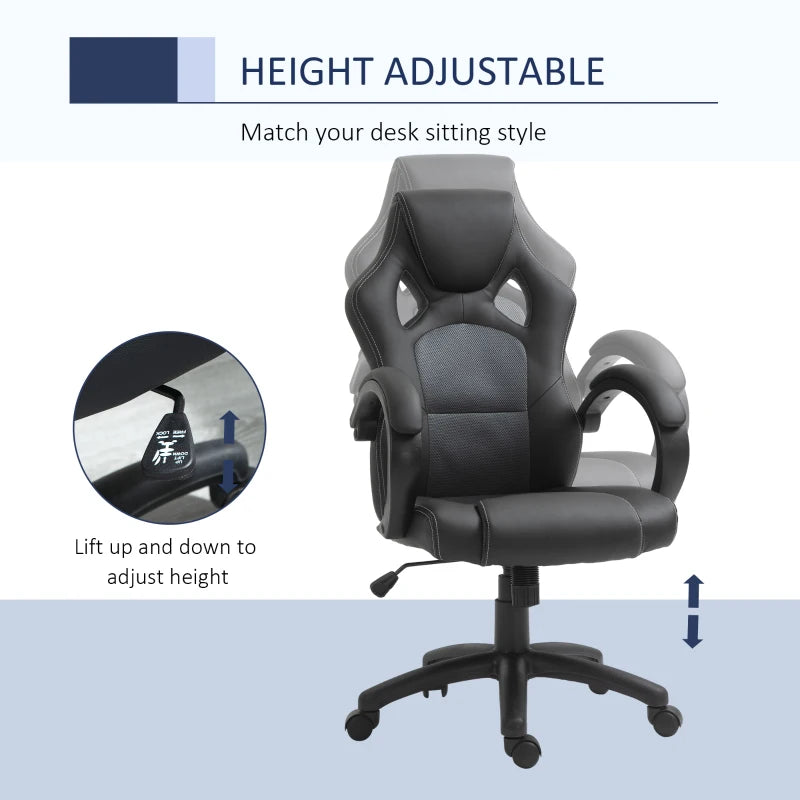 Vinsetto Black Faux Leather Swivel Office Chair with Wheels & Armrests - Ergonomic Computer Desk Chair for Home Office