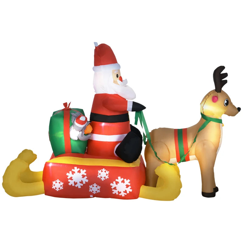4ft Inflatable Santa Sleigh with Reindeer - Christmas Garden Decoration, Blow Up Xmas Décor for Holiday Cheer