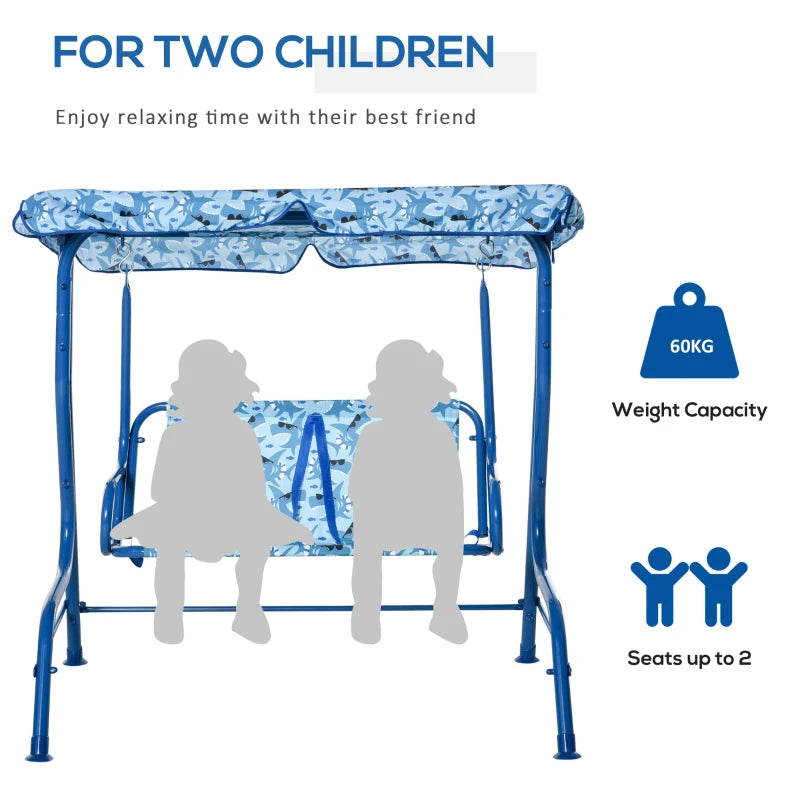 Blue Kids Double Swing Chair with Adjustable Canopy