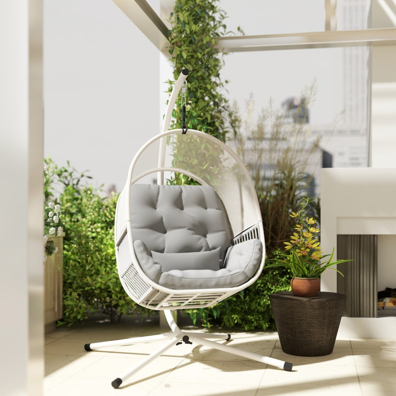 Light Grey Hanging Egg Chair with Stand, Cushions & Adjustable Height for Indoor Outdoor Use