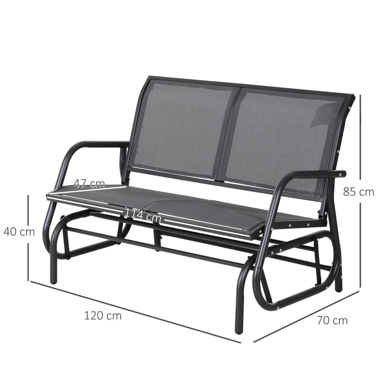 Grey 2-Person Outdoor Glider Bench Loveseat With /Power Coated Steel Frame for Garden Patio/Porch