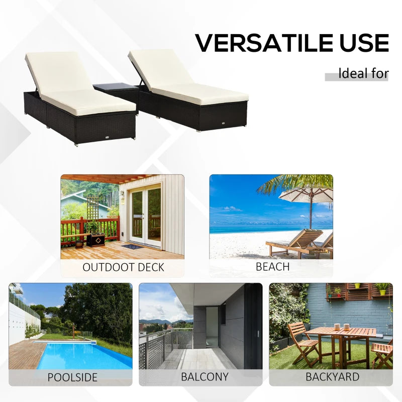 2-Seater Rattan Lounger Set in Deep Coffee/Cream White