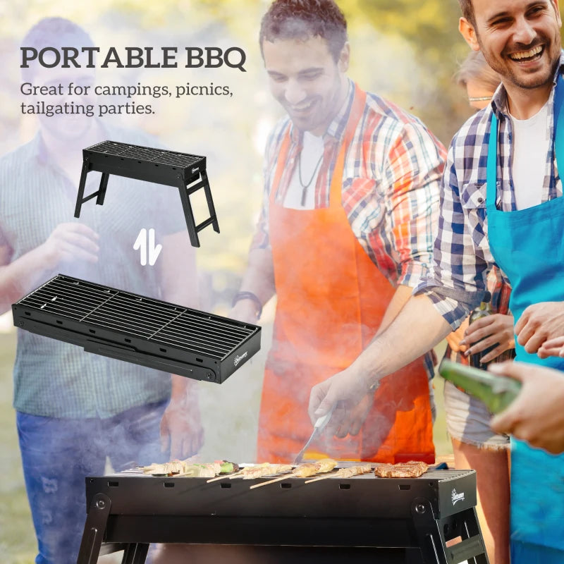 Portable Foldable Charcoal Grill - Compact Black BBQ for Outdoor Cooking and Camping