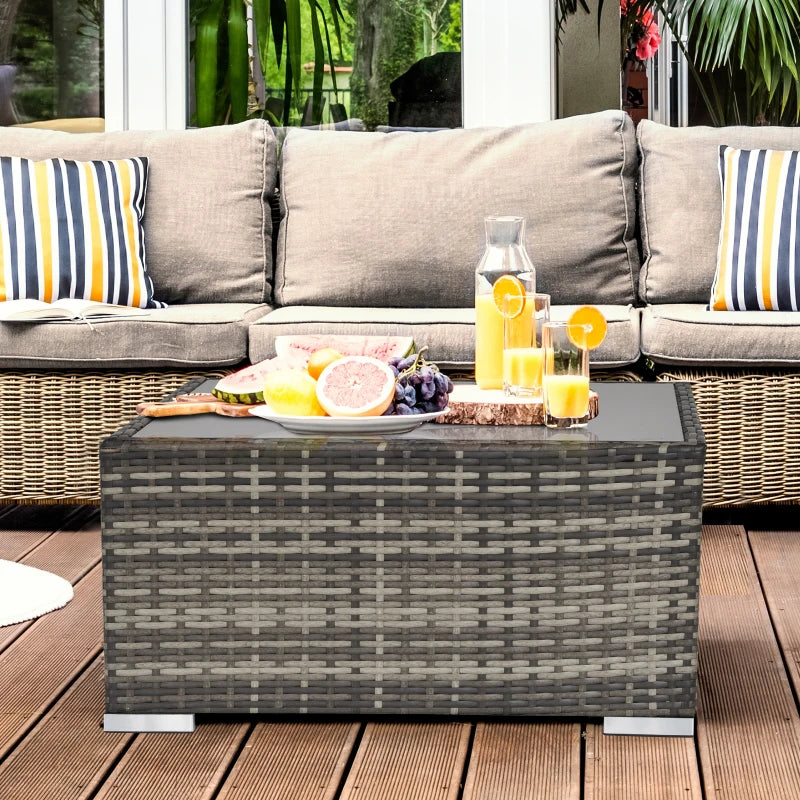 Dark Grey Square Rattan Table with Glass Top