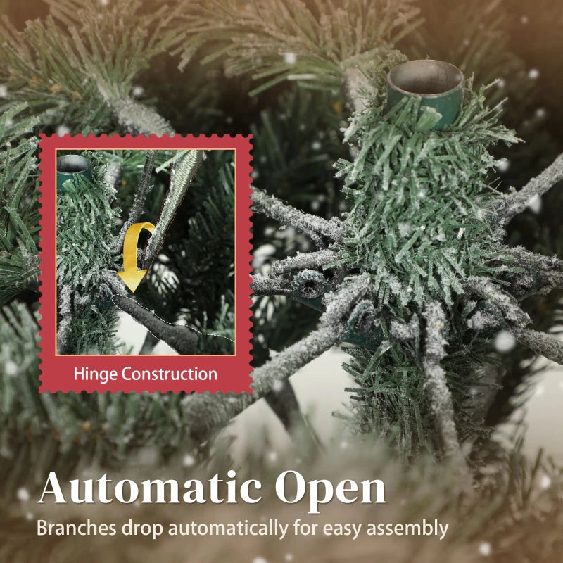 7ft Flocked Christmas Tree - 1867 Branches, Hinged Design, Foldable Metal Stand, Easy Assembly for Home & Office Decor