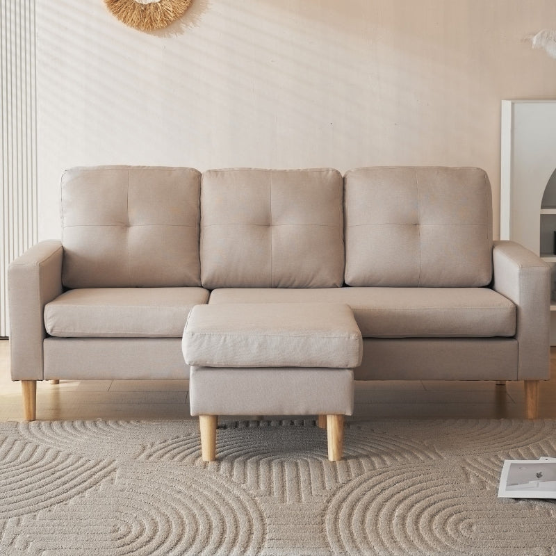6.5ft 3-Seater Sofa Bed with Removable Footrest, Solid Wood Frame, Beige, 190x76x84 cm