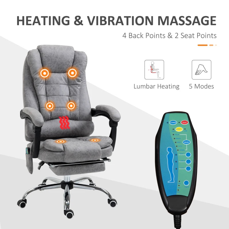 Vinsetto Heated Vibration Massage Executive Office Chair - Adjustable Ergonomic High Back Recliner with Footrest - Grey