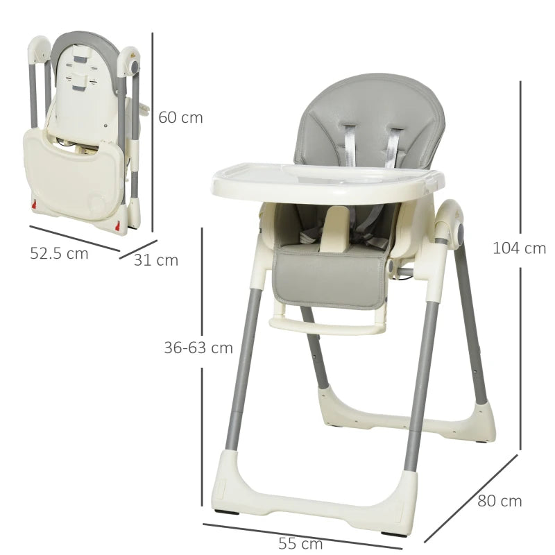 Adjustable Foldable Baby High Chair with Removable Tray and Safety Harness for Infants