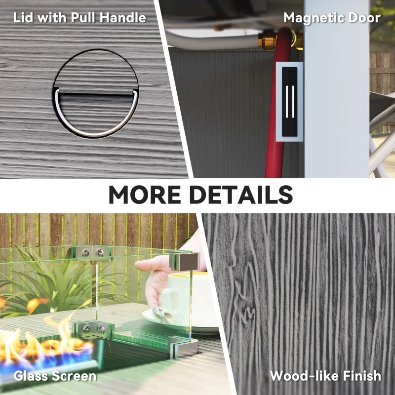 50,000 BTU Dark Grey Gas Fire Pit Table with Cover & Glass Screen - Outdoor Heating Solution