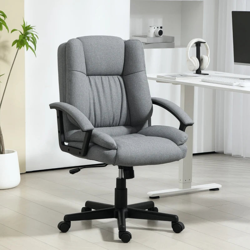 Linen Look Padded Office Chair in Grey for Comfortable Home Office Seating