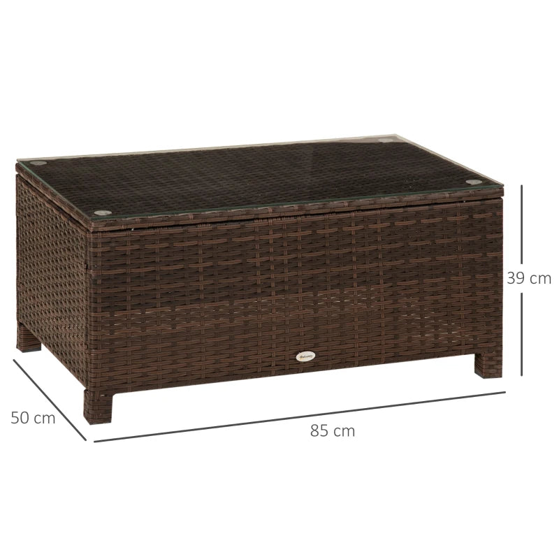 Brown Rattan Garden Coffee Table with Glass Top