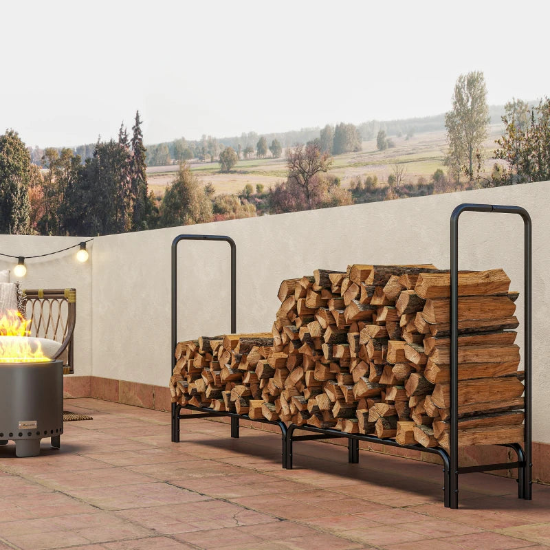 Heavy Duty Firewood Rack with Waterproof Cover - Indoor/Outdoor Log Storage Holder, 200x36x99 cm, Dark Green