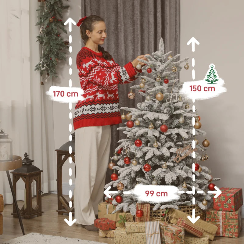 5ft Flocked Christmas Tree with 717 Branches - Hinged Design, Foldable Metal Stand, Easy Assembly for Home & Office Decor