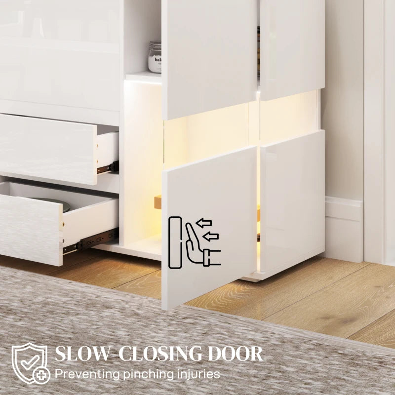 Modern LED Light Sideboard - High Gloss White Finish, Stylish Storage Cabinet for Living Room or Dining Room