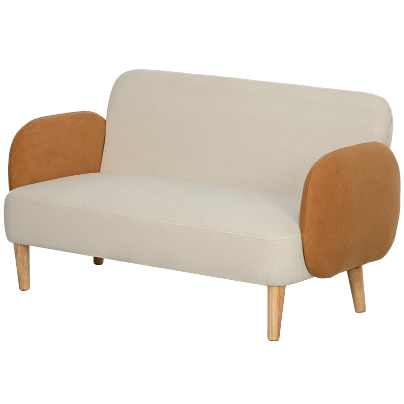 Mid Century Velvet-Feel Two-Seater Sofa in Cream and Orange for Stylish Living Rooms