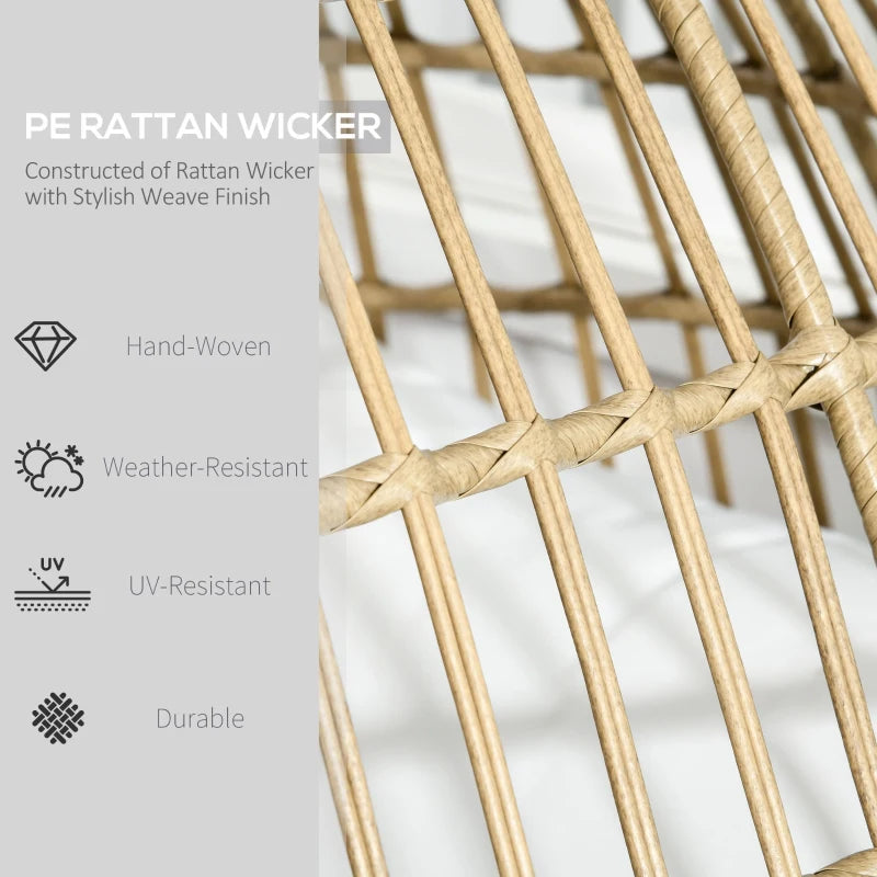 Khaki Rattan Teardrop Egg Chair with Padded Cushions