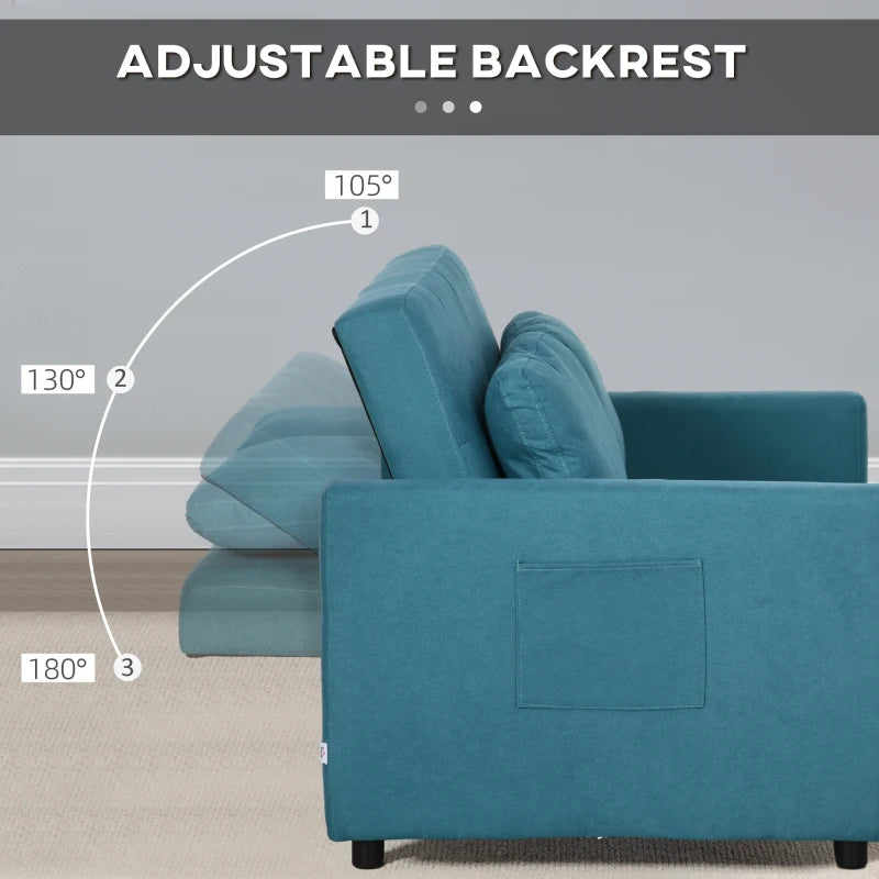 Convertible Loveseat Sofa Bed with Cushions and Side Pockets for Living Room, Stylish Blue Design