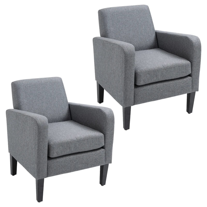 Modern Grey Upholstered Armchairs with Rubber Wood Legs for Living Room and Bedroom Decor