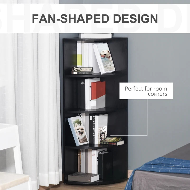 4-Tier Corner Open Shelf Bookcase - Freestanding Black Bookshelf for Plants & Books, 40x40x120cm
