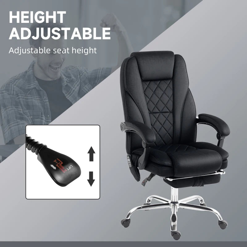 Vinsetto Heated Reclining Massage Office Chair with Adjustable Height & Footrest - Ergonomic Black Computer Chair