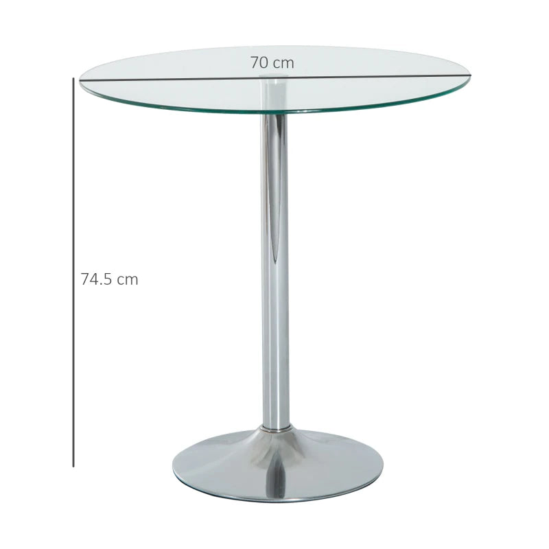 Modern Round Dining Table with Tempered Glass Top & Steel Base - Space Saving Small Bar Table for Dining Room