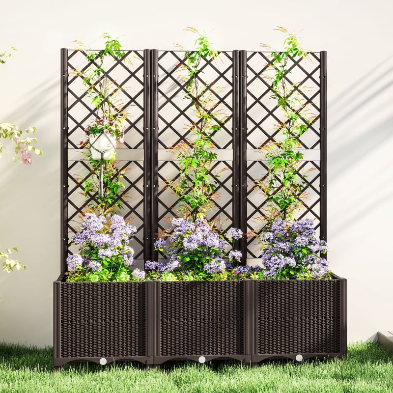Brown Raised Garden Bed with Trellis - 48" Plastic Planter Box for Climbing Plants, Vegetables, and Flowers with Drainage Holes