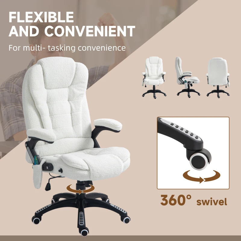 Vinsetto Boucle Six-Point Massage Office Chair - Ergonomic White Design for Ultimate Comfort and Relaxation