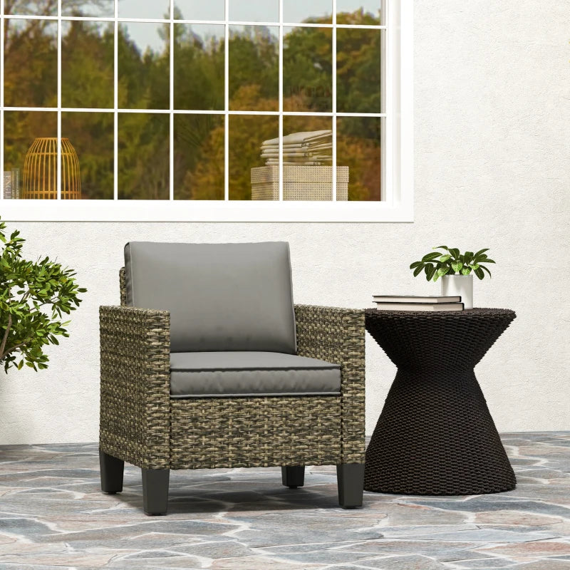 Single Rattan Armchair with Cushions - Mixed Grey - Stylish Outdoor Seating, Comfortable and Durable