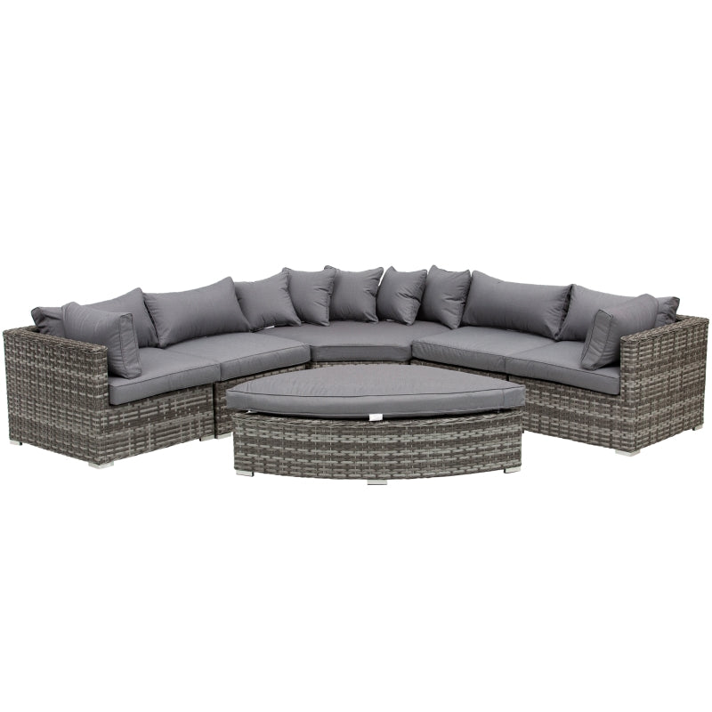 Grey 6-Piece PE Rattan Corner Sofa Set with Padded Cushions, Elegant Half-Round Rattan Corner Furniture
