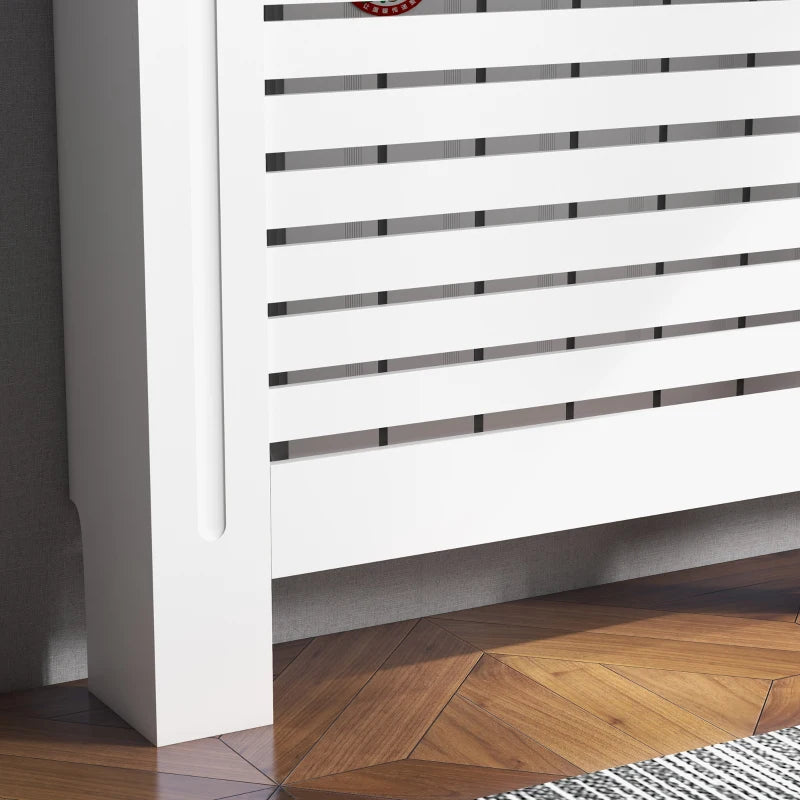 Modern White MDF Radiator Cover Cabinet with Horizontal Slats for Living Room Bedroom 152L x 19W x 81H cm