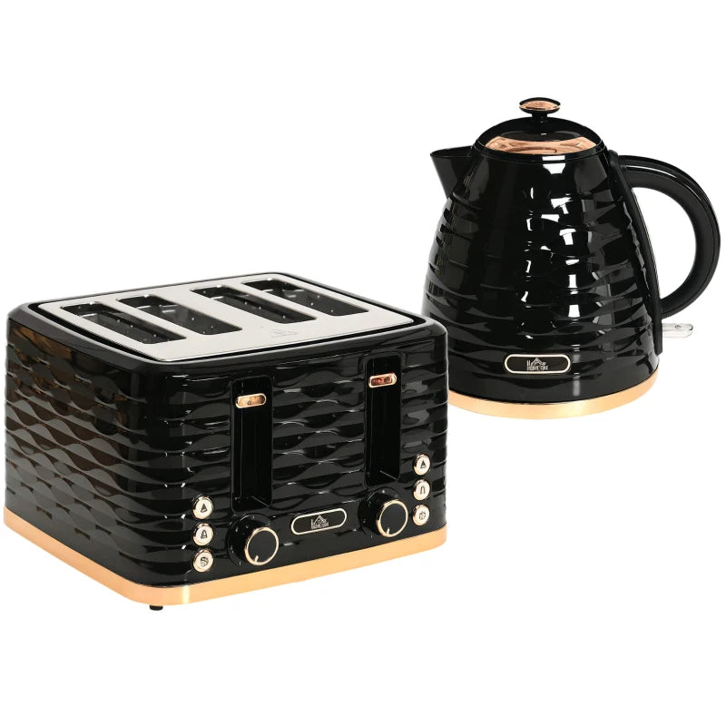 Premium 3000W Kettle & Toaster Set - 1.7L Rapid Boil, 4 Slice, 7 Browning Controls, UK Otter Thermostat, Black