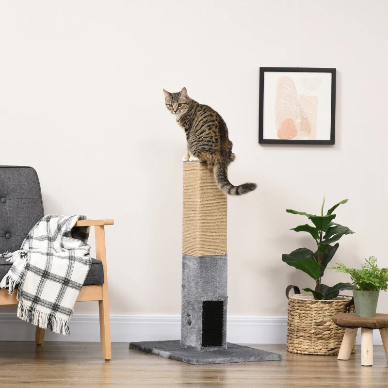 79cm Cat Tree Scratching Post - Indoor Jute Scratcher Climber with Carpet Base & Dangling Toy - Grey