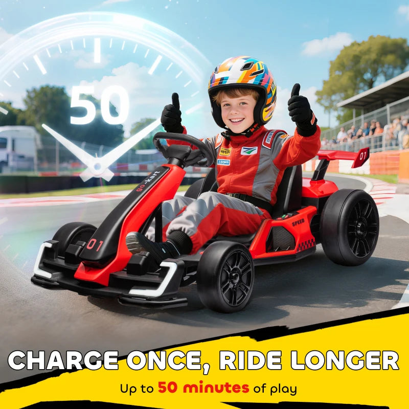 24V Electric Go Kart for Kids Adjustable Seat Fun Ride for Ages 6-12 Red