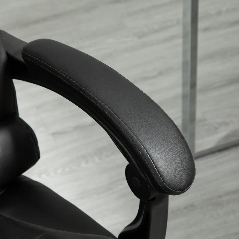 Executive PU Leather Office Chair with Swivel Wheels, Reclining Backrest & Retractable Footrest - Ergonomic Black Home Office Seating