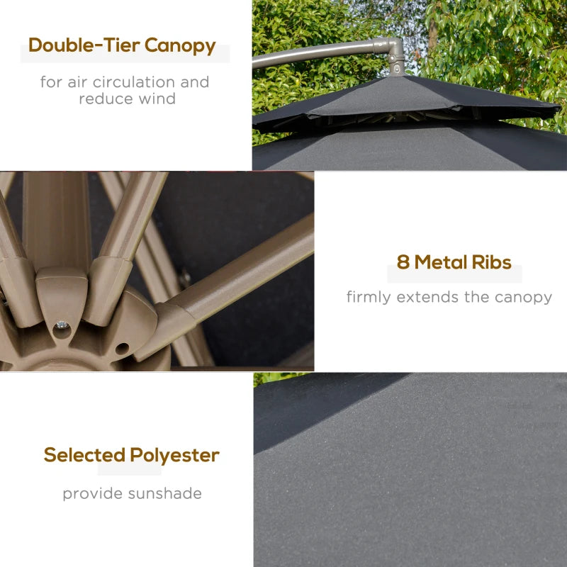 Black Double Tier Cantilever Banana Parasol Umbrella - 2.7m