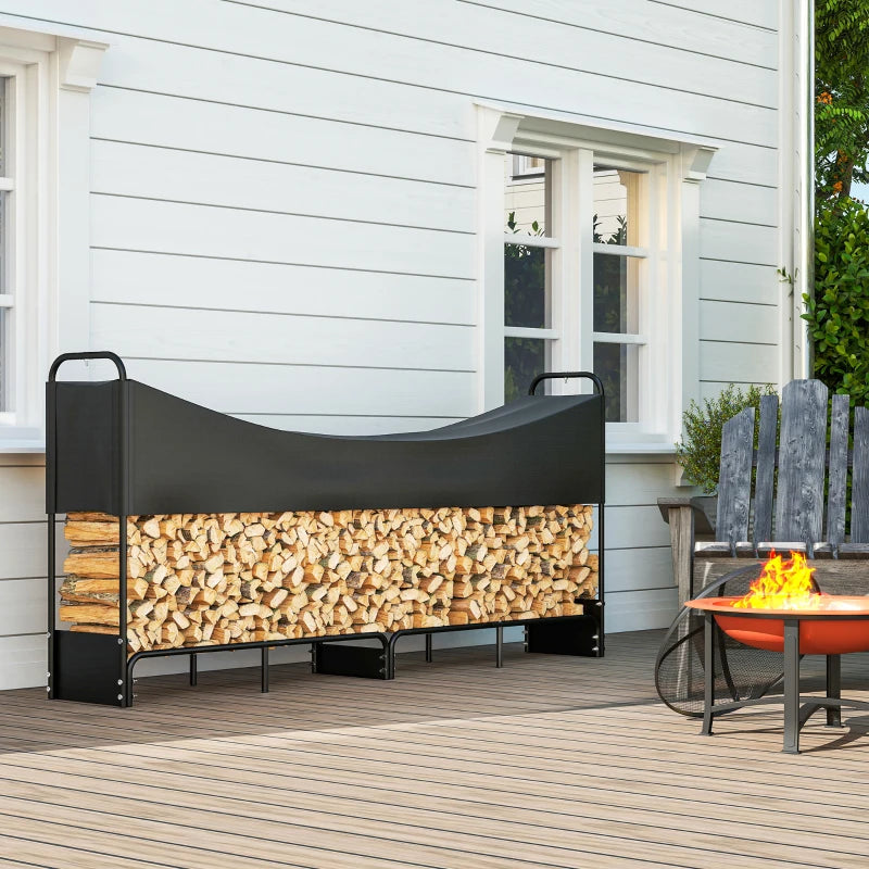 8.5ft Heavy Duty Firewood Rack with Waterproof Oxford Cover - Large Capacity Log Storage for Outdoor Fire Pits & Patios
