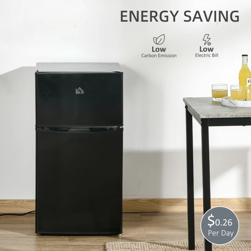 Compact 88L Under Counter Fridge Freezer - 5 Settings, 3 Star Rating, Stylish Black Mini Refrigerator for Small Spaces