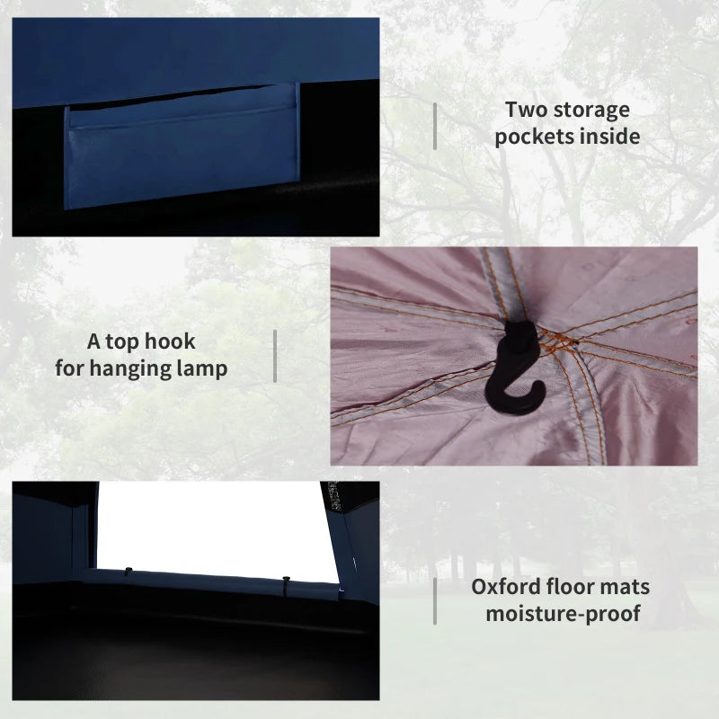 Six Person Hexagon Camping Tent with Hang Hook and Carry Bag Blue and Black