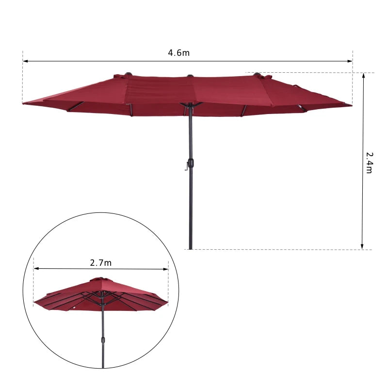 Double-Sided Wine Red Patio Parasol - 4.6m Sun Umbrella