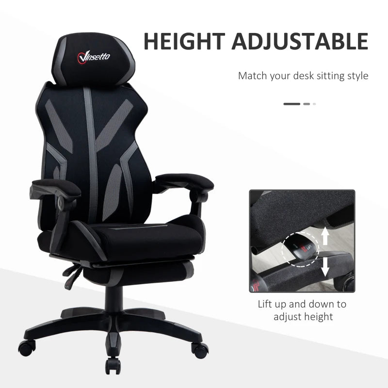 Vinsetto Ergonomic Mesh Office Chair with Footrest & Lumbar Support - Adjustable Height, Swivel Wheels, Black Grey
