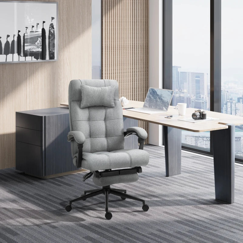 Vinsetto Ergonomic Office Chair with Footrest, Armrests, Lumbar Support & Headrest - Light Grey Comfort for Home & Office