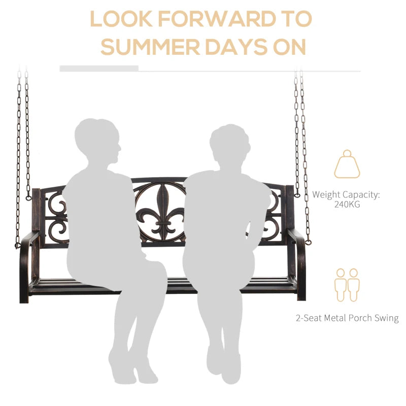 Black Metal 2-Seater Garden Swing Chair with Chains